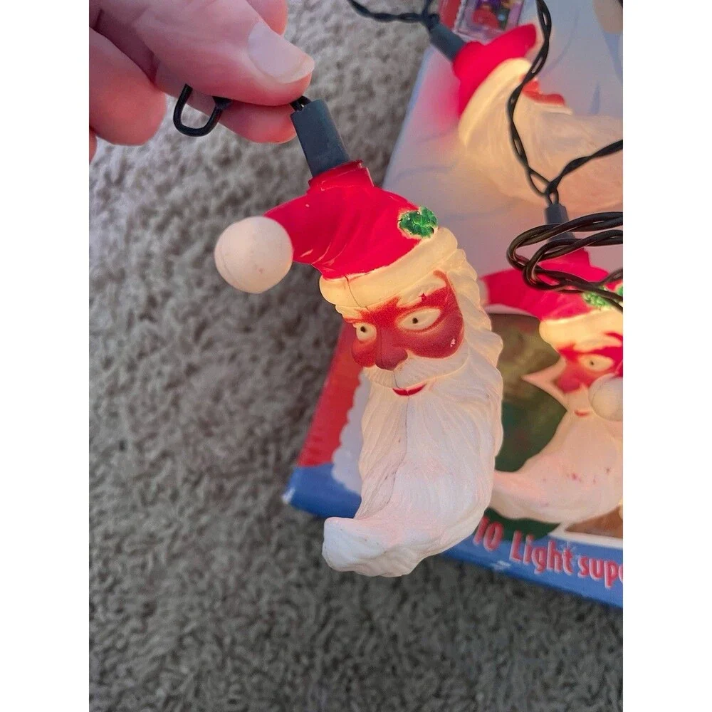 Kurt Adler 10-Light Santa Moon Face Crescent Christmas Light Set Blowmold